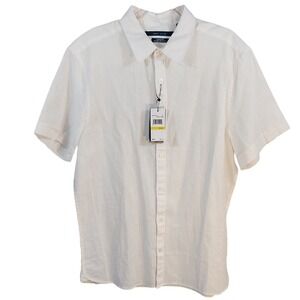 Perry Ellis Mens‎ White Linen Blend Short Sleeve Untucked Shirt Size Medium